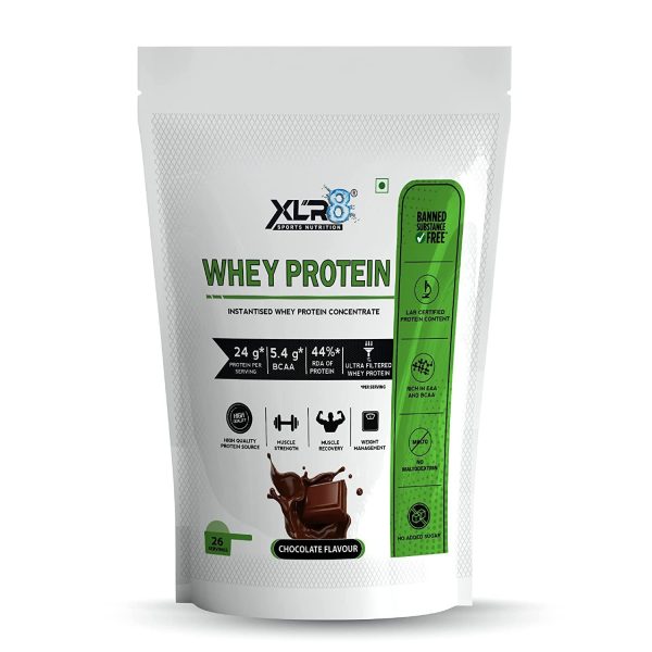 XLR8 Nutrition Whey Protein Concentrate Powder from USA Certified with 24 g Protein, 5.4 g BCAA,  - 2.2 Lbs / 908 g (Chocolate)